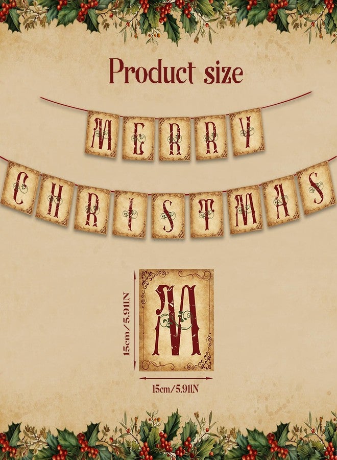 ORNALES Vintage "Merry Christmas" Banner Decoration, Classic Victorian Style Nostalgic Traditional Christmas Decoration, Suitable for Christmas Parties, Home Offices, Mantelpiece Decorations - Image 2